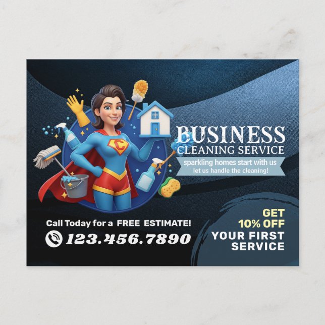 Cartão Postal Modern House Cleaning Maid Service Housekeeping (Frente)