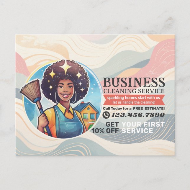 Cartão Postal Modern House Cleaning Maid Service Housekeeping (Frente)