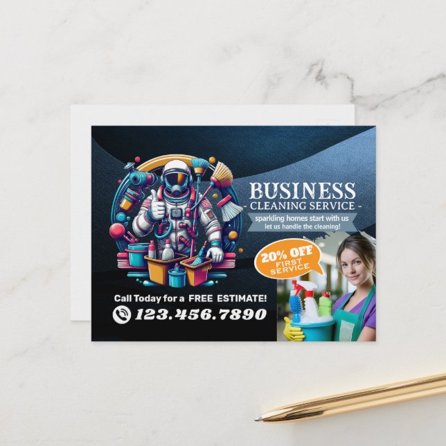 Cartão Postal Modern House Cleaning Maid Service Housekeeping (Frente/Verso In Situ)