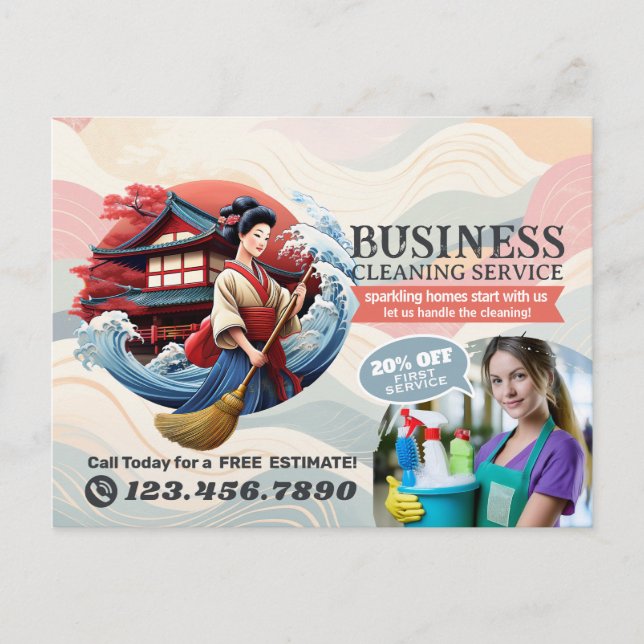 Cartão Postal Modern House Cleaning Maid Service Housekeeping (Frente)