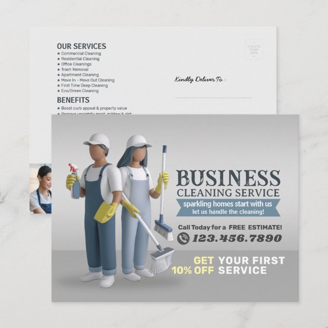 Cartão Postal Modern House Cleaning Maid Service Housekeeping (Frente/Verso)