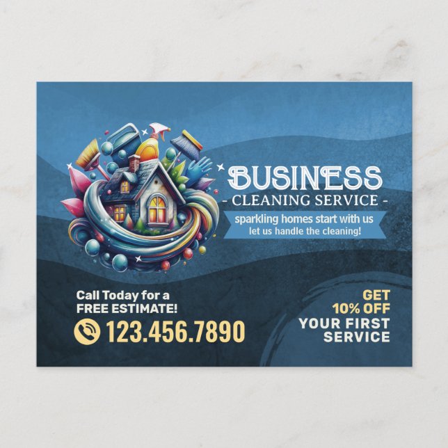 Cartão Postal Modern House Cleaning Maid Service Housekeeping (Frente)