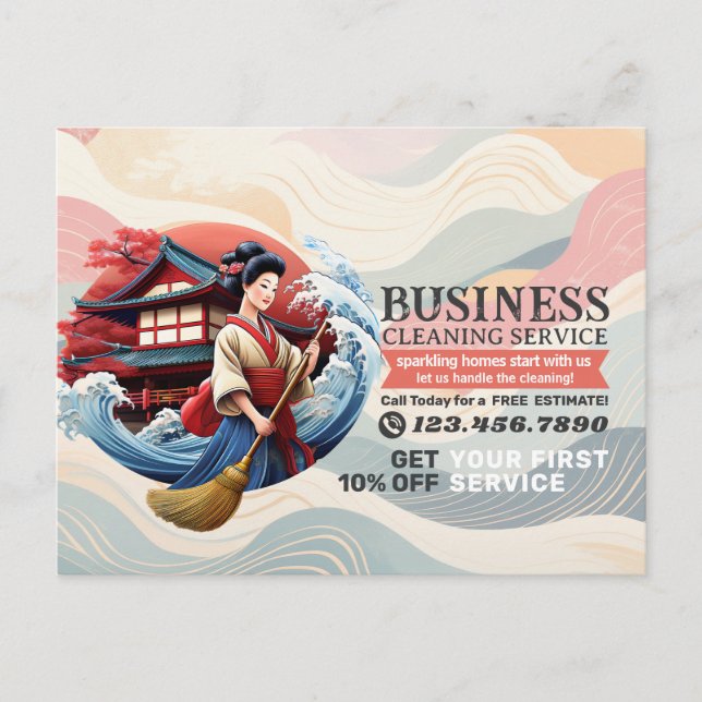 Cartão Postal Modern House Cleaning Maid Service Housekeeping (Frente)