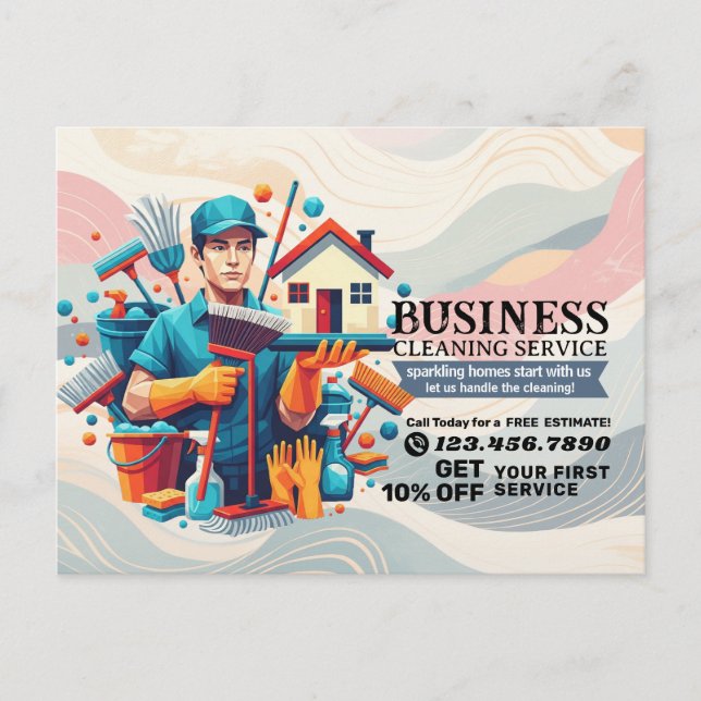 Cartão Postal Modern House Cleaning Maid Service Housekeeping (Frente)