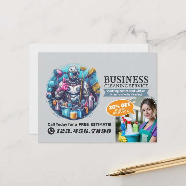 Cartão Postal Modern House Cleaning Maid Service Housekeeping (Frente/Verso In Situ)