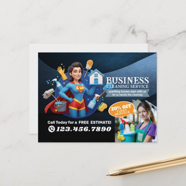 Cartão Postal Modern House Cleaning Maid Service Housekeeping (Frente/Verso In Situ)