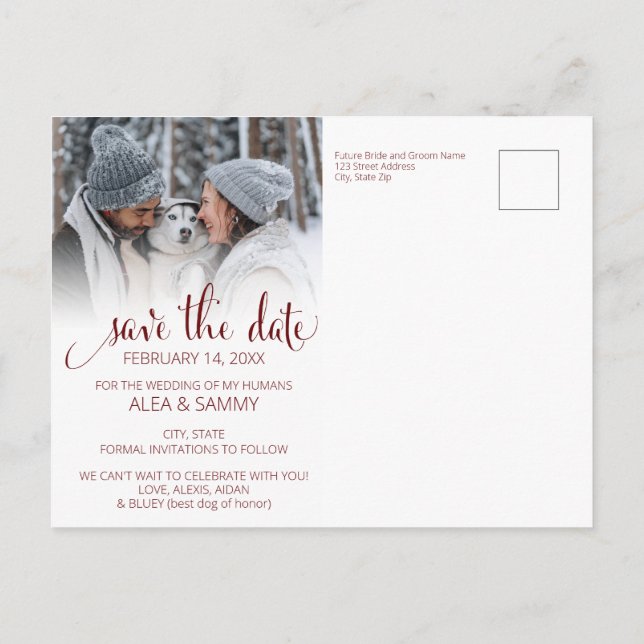 Cartão Postal Modern Humans Getting Married Pet Photo Engagement (Verso)