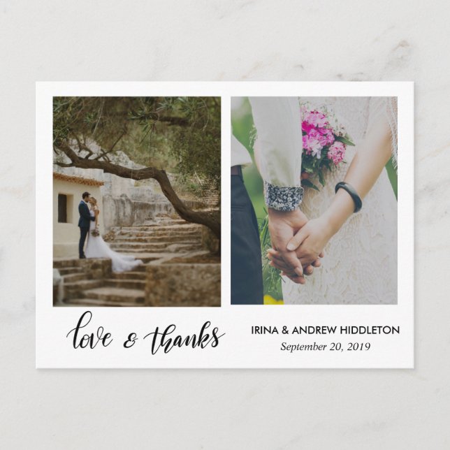 Cartão Postal Modern Love & Obrigados Script Duas Fotos De Casam (Frente)