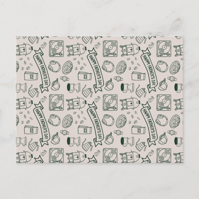 Cartão Postal Modern Millennial Dad Doodle Pattern Father's Day (Frente)