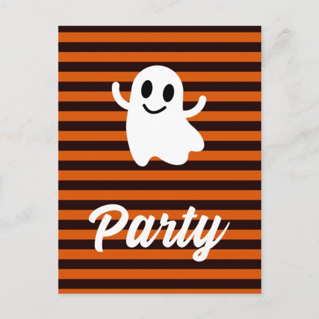 Cartão Postal Modern Orange Strips Ghost Halloween Party (Frente)