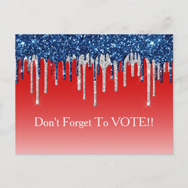 Cartão Postal Modern Patriotic Glitter Drip Vote Reminder (Frente)