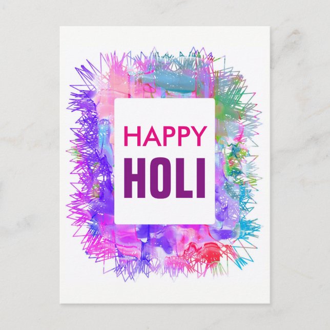 Cartão Postal Modern Purple Watercolor Happy Holi (Frente)