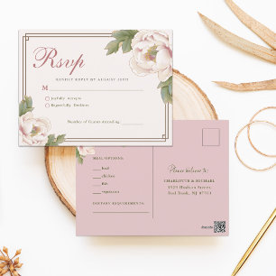 Cartão Postal Modern Retro Blush Peony Floral Wedding RSVP
