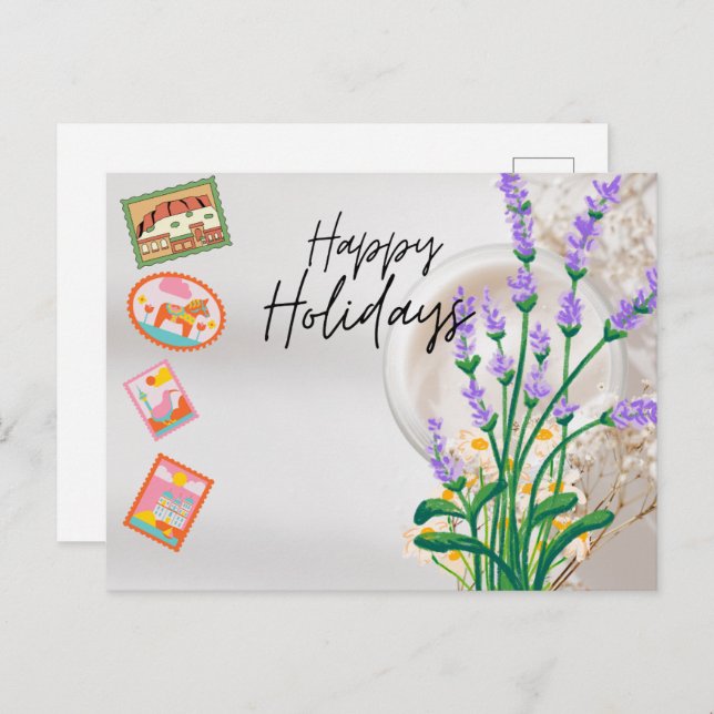 Cartão Postal Modern Script Happy Holidays (Frente/Verso)
