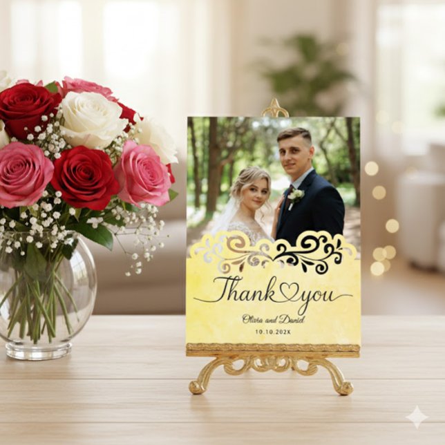 Cartão Postal Modern Script Love Heart Wedding Flat Thank You (Criador carregado)