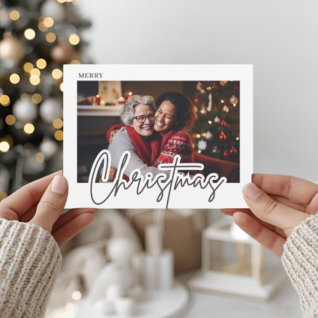 Cartão Postal Modern Script Merry Christmas Photo  (Criador carregado)