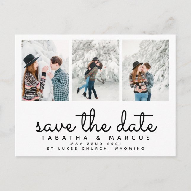 Cartão Postal modern script photo chic save the date (Frente)