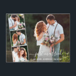 Cartão Postal Modern Trendy Script Just Married 4 Photo<br><div class="desc">Modern Trendy Script Wedding 4 Photo Just Married Announcement Postcard</div>