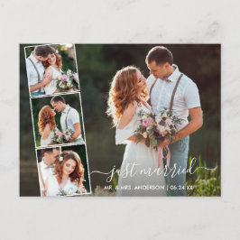 Cartão Postal Modern Trendy Script Just Married 4 Photo