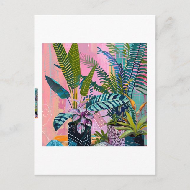 Cartão Postal Modern Tropical Plant Print – Pink and Green  (Frente)