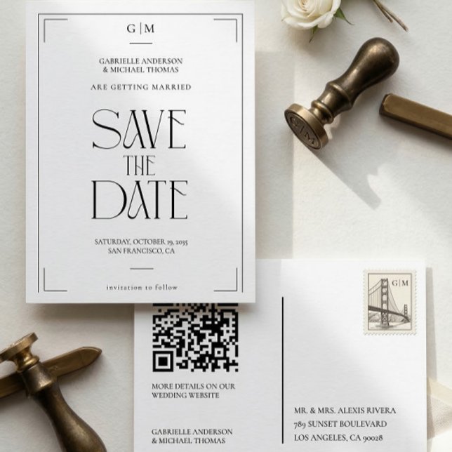 Cartão Postal Modern Typography Black White Save The Date (Criador carregado)