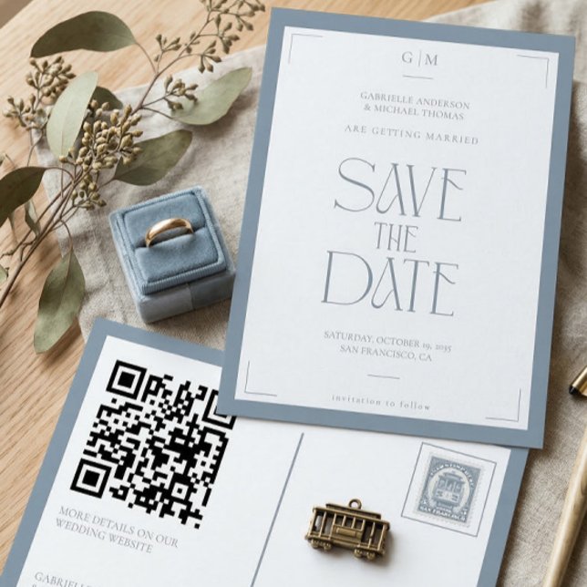 Cartão Postal Modern Typography Dusty Blue Save The Date  (Criador carregado)