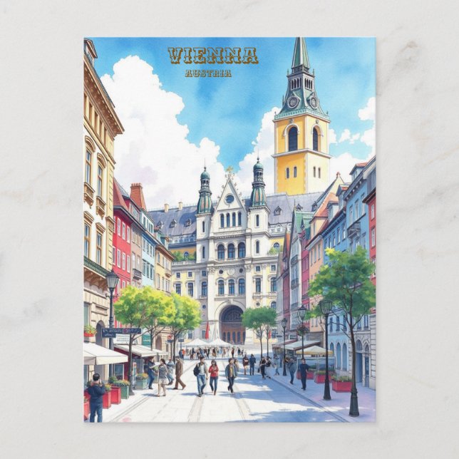 Cartão Postal Modern Viena Áustria — Impressão a Aquarela (Frente)