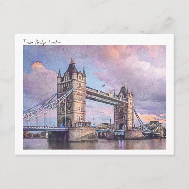 Cartão Postal Modern Watercolor Of Tower Bridge, Londres (Frente)