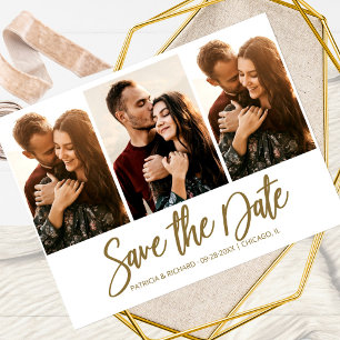 Cartão Postal Modern Wedding Save The Date 3 Photo Collage