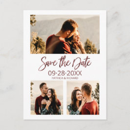 Cartão Postal Modern Wedding Save The Date 3 Photo Collage