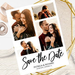 Cartão Postal Modern Wedding Save The Date 4 Photo Collage