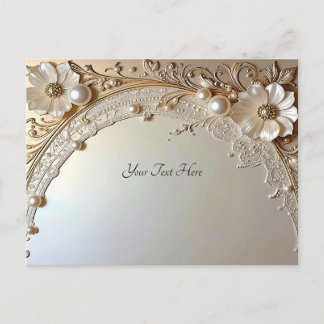 Cartão Postal Modern White Flowers Pearls Postcard