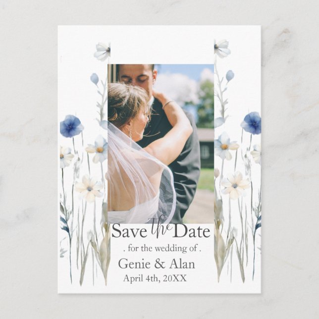 Cartão Postal Modern Wildflower Salve a Foto da Data (Frente)