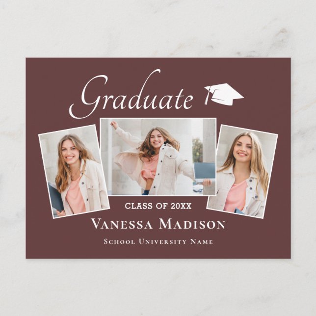 Cartão Postal Moderno | Anúncio de Graduação de Fotos Elegante 3 (Frente)