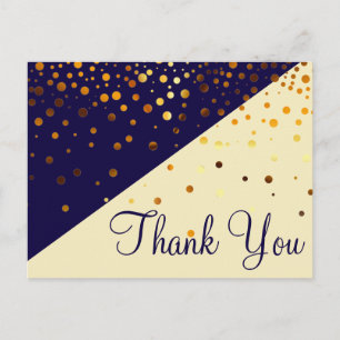 Cartão Postal Moderno Barato Glitter Dourado Azul Obrigado