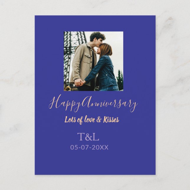 Cartão Postal Moderno boho feliz aniversário adicionar nome azul (Frente)