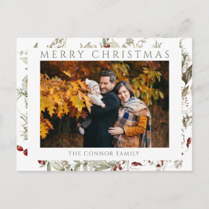 Cartão Postal Moderno Chic Boho Flor Silvestre Feliz Natal