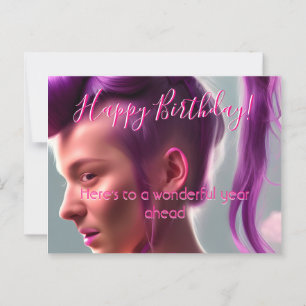 Cartão Postal Moderno de Feliz Aniversário Rosa Ne