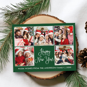 Cartão Postal Moderno Diversão da Caligrafia Verde 5 Foto Ano No