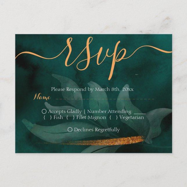 Cartão Postal moderno esmerald green e deixa RSVP (Frente)