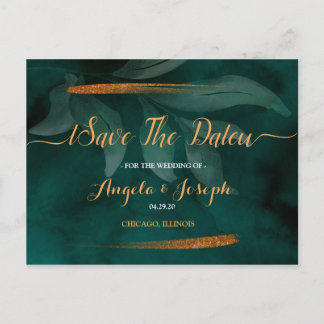 Cartão Postal moderno esmerald green e deixa Salvar a data