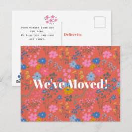 Cartão Postal Moderno Floral Vermelho Boho Nós nos Mudamos para