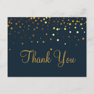 Cartão Postal Moderno Inexpensive Glitter Dourado Azul Obrigado