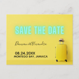 Cartão Postal Moderno Minimalista Amarelo Neon Salve a Data