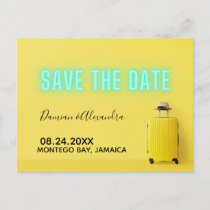 Cartão Postal Moderno Minimalista Amarelo Neon Salve a Data