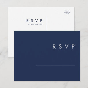 Cartão Postal Moderno Minimalista Azul Marinho   Casamento Prata