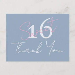 Cartão Postal Moderno Minimalista Sweet 16 Rosa Azul Obrigada