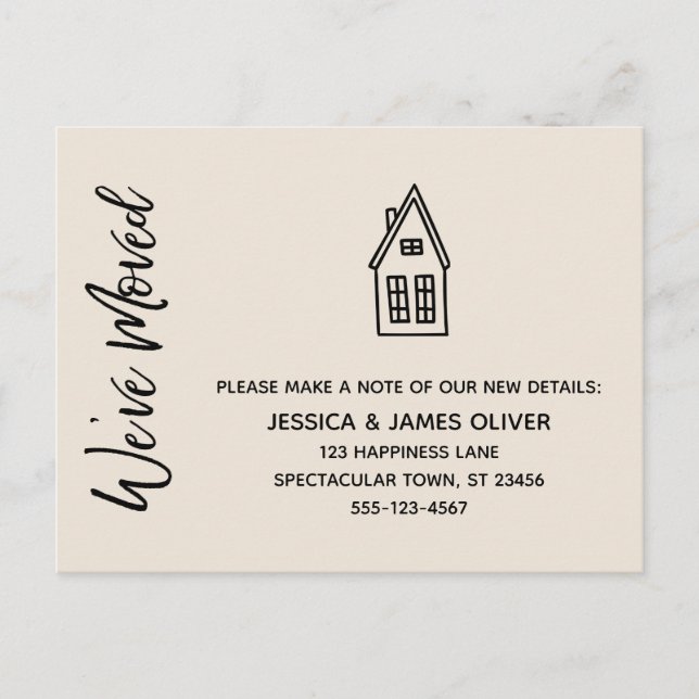 Cartão Postal Moderno, movemos a pequena casa desenhando creme (Frente)