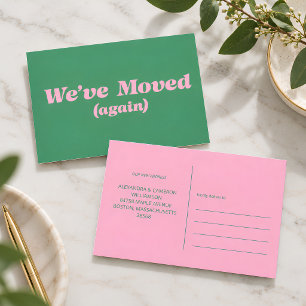 Cartão Postal Moderno Mudamos Nova Casa Mudança Rosa Verde