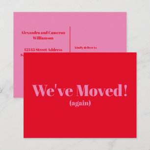 Cartão Postal Moderno Mudamos Nova Casa Mudança   Vermelho Rosa
